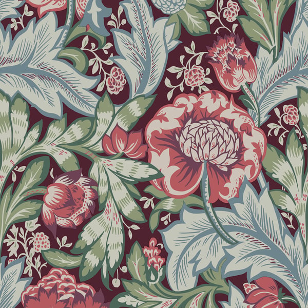 Galerie Wallpaper Product code: ET12301 - Arts and Crafts Wallpaper Collection - Deep Red Olive Blue Colours -  