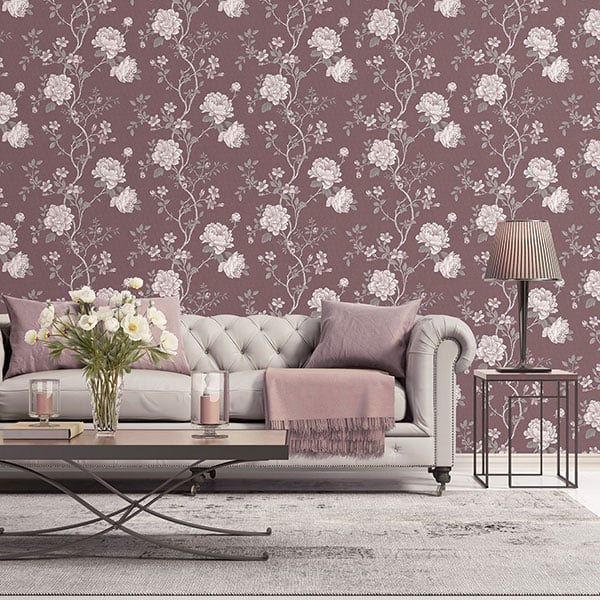 Galerie Wallpaper Product code: G45304R - Vintage Roses Wallpaper Collection - Burgundy Grey Colours -  