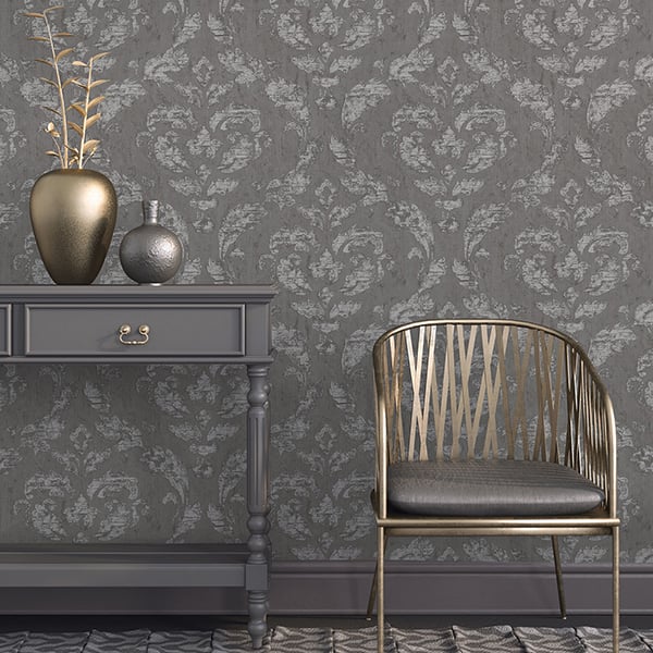 Galerie Wallpaper Product code: G67782R - Ambiance Wallpaper Collection - Charcoal Silver Colours -  