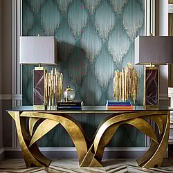 Galerie Wallcoverings Product Code 35888 - Fashion Icon Wallpaper Collection - Green Colours - Rhinestone Stripes Design