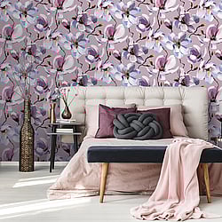 Galerie Wallcoverings Product Code: 47463 - Flora Wallpaper Collection Galerie Wallcoverings Product Code 47463 - Flora Wallpaper Collection - Rose, White, Purple Colours - Cherry Blossom Design