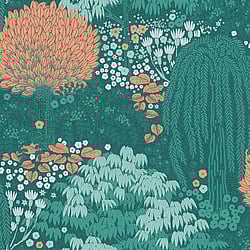 Galerie Wallcoverings Product Code FL61132 - Flourish Wallpaper Collection - Green/Orange Colours - Fairytale Leaves Motif Design