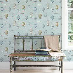 Galerie Wallcoverings Product Code G56200 - Nostalgie Wallpaper Collection - Blue Colours - Air Ships Design